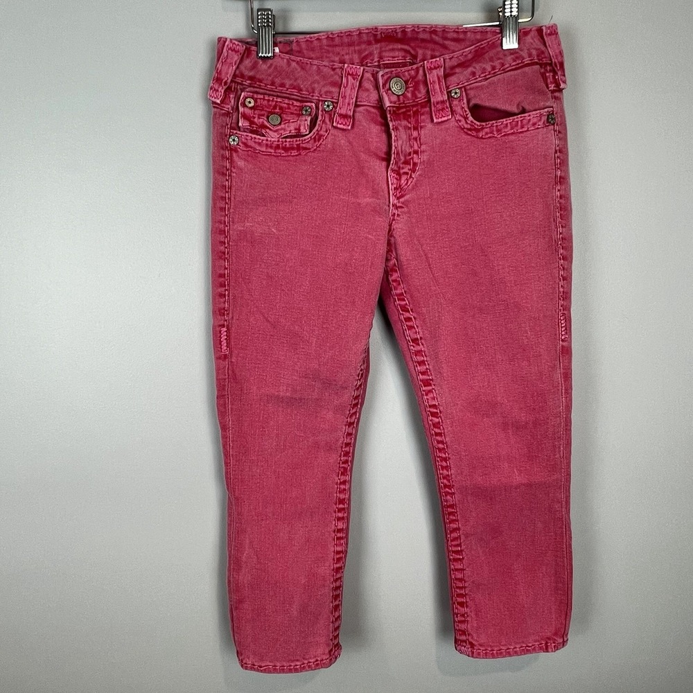 True Religion Lily Super T Jeans Pink Capri Skinny Size 30 Runs Small